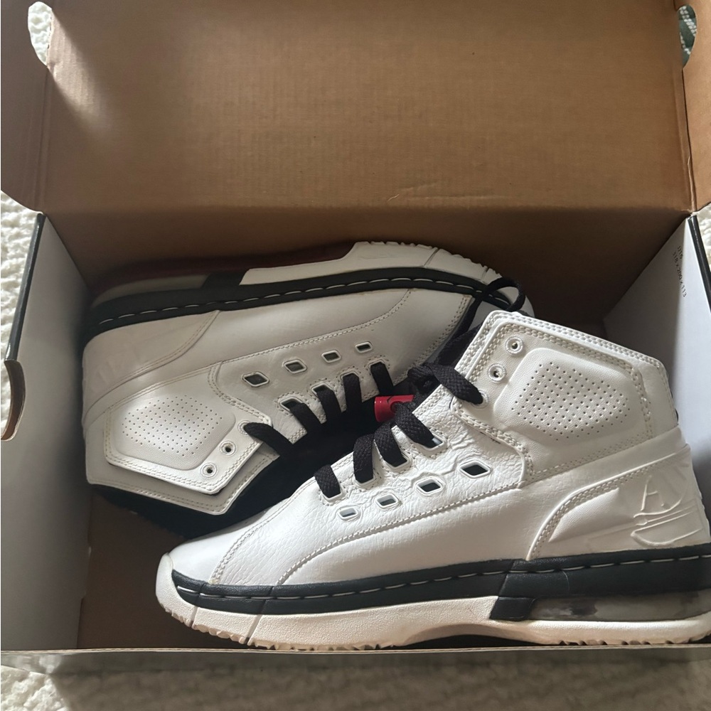 Jordan Kids White and Black High-Top Sneakers with Red Accent